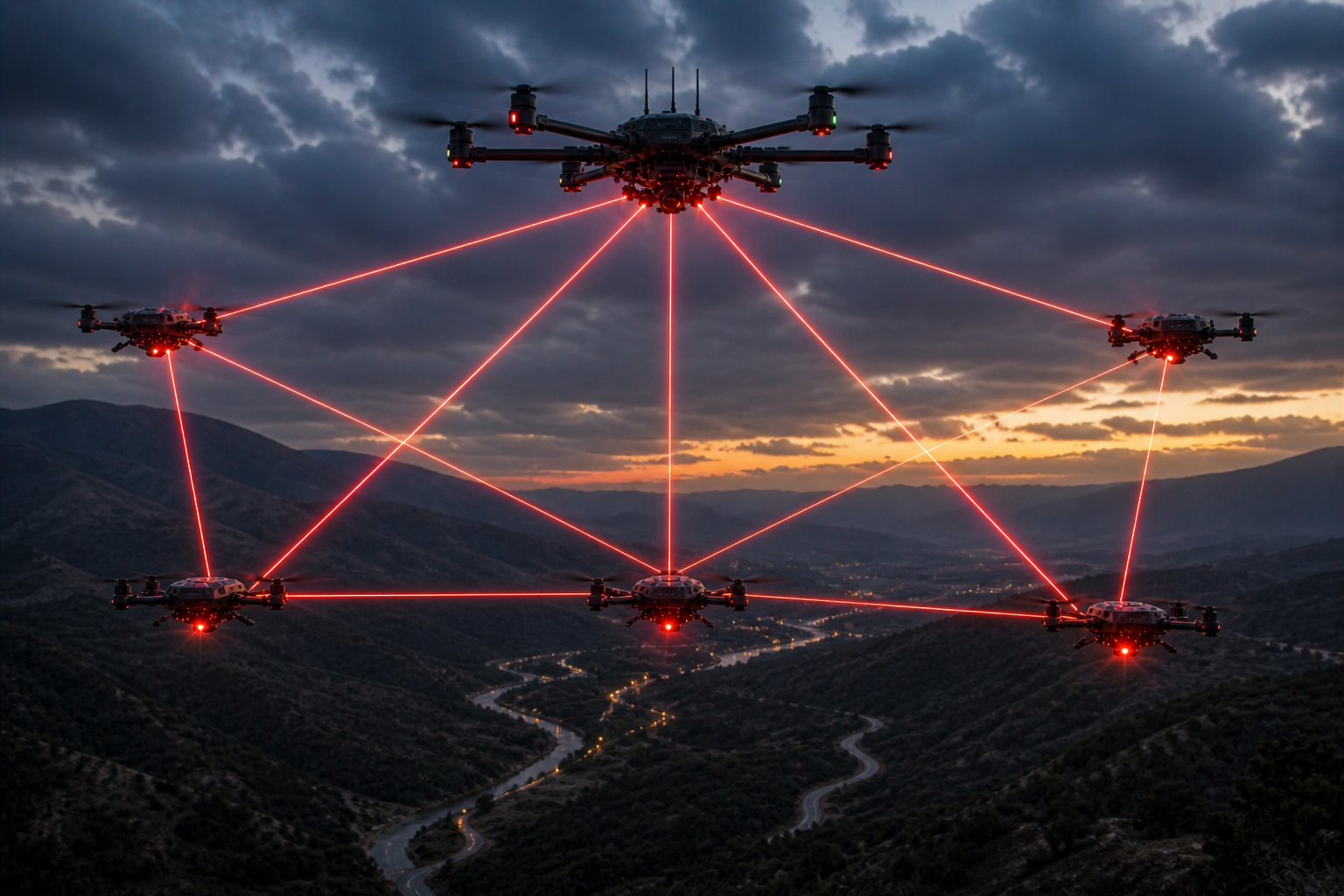 Drone fleet illustration for optical communication deployment